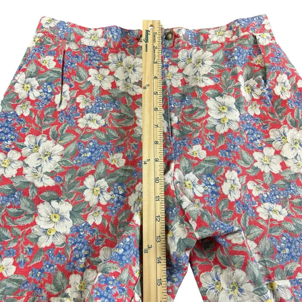 Jones New York Linen Cotton Shorts Petite Women Size 8P Red White Blue Floral